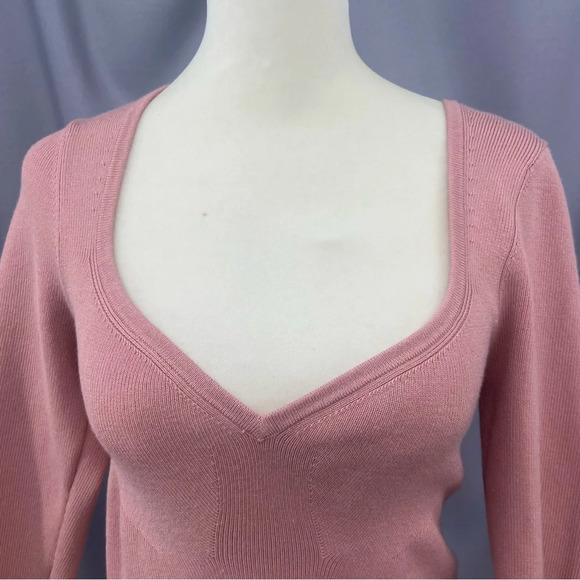 Maeve by Anthropologie Ribbed Sweetheart Sweater 3/4 Sleeve Pink Size Small - Picture 3 of 10